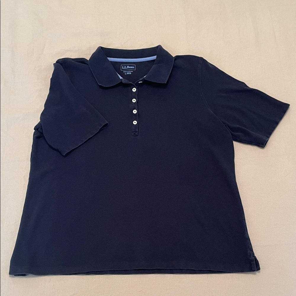 L.L. Bean Women’s Gently Faded Dark Blue 90s Style Polo Shirt SzL Normcore